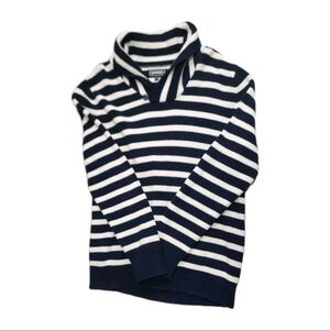 Express Women’s Navy & White Striped Shawl Collar Sweater - 100% Cotton - Size M